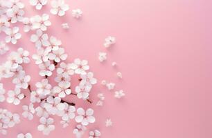 AI generated a pink background showing snowy white decorations, photo