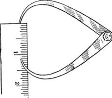 leyendo el fuera de calipe, medición herramienta tal como un gobernante, Clásico grabado. vector