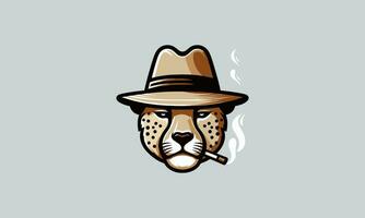 head cheetah wearing hat and smoking vector flat design