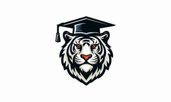 cabeza Tigre vistiendo graduado sombrero vector plano diseño