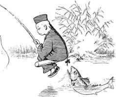 Fishing with Lun Chun Foo 1 vintage illustration. vector