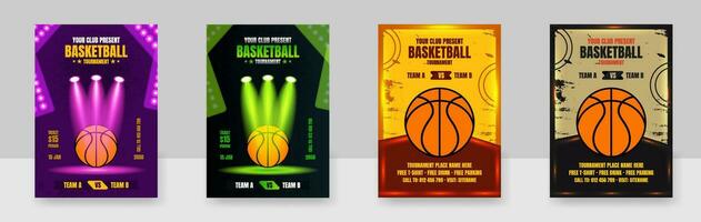 A set of Vector illustration of a poster template for a basketball tournament, an Illustration of a basketball.