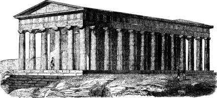 Temple of Theseus, Temple of Hephaestus and Athena Ergane, vintage engraving. vector