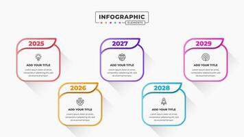 Timeline infographic presentation elements with 5 steps or options vector