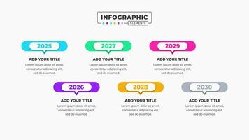 Vector business timeline infographic presentation template with six steps or options