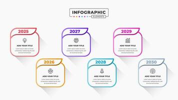 Timeline infographic elements with 6 steps or options vector