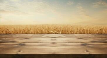 AI generated table top background of wheatfield, photo