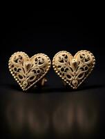 AI generated stud earrings with hand crafted heart designs, photo