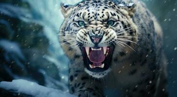 ai generado nieve leopardo, Asia fondos de pantalla, foto