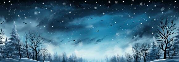 AI generated snow forest snowflakes blue sky in the background msgbox, photo