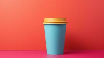 AI generated paper coffee cup with blank front, realistic on a mockup template in a colorful abstract backgrounde, photo