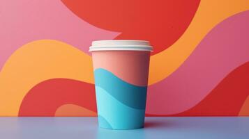 AI generated paper coffee cup with blank front, realistic on a mockup template in a colorful abstract photo