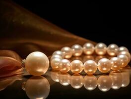 AI generated light is reflected in a necklace with a white pearl, photo