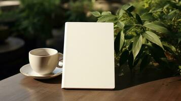 AI generated Notepad with blank front, realistic on a mockup template in a desk in a modern office, photo