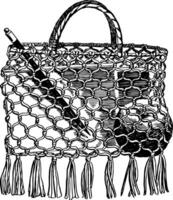 A school-bag make of string, vintage engraving. vector