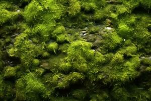 AI generated moss background, mossy stone surface texture photo