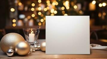 ai generado saludo Navidad tarjeta con blanco frente, foto