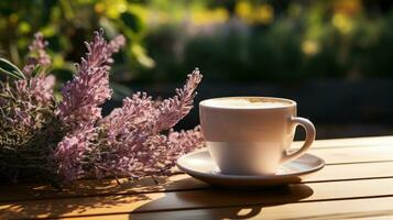 AI generated cup of lavender cappuccino with blank front realistic photo