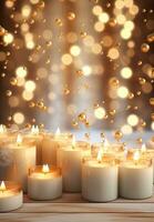 AI generated christmas tabletop christmas lights candles photo