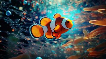 AI generated clown fish in the tank photo