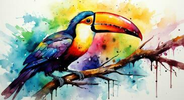 AI generated colorful toucan painting with watercolor, photo