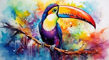 AI generated colorful toucan painting with watercolor, photo