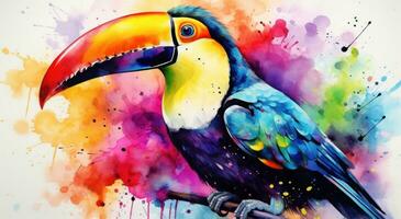 AI generated colorful toucan painting with watercolor, photo