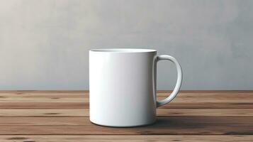 AI generated Cup with blank front, realistic on a mockup template in a desk in a modern office, photo