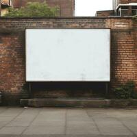 AI generated Billboard mockup with blank front, realistic on a mockup template in grunge brick wall photo