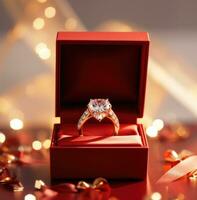 AI generated an image of a red diamond ring in a gift box photo