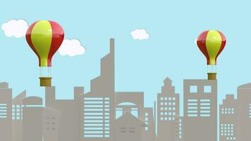 da animação laço, uma balão flutua acima uma ampla cidade video