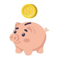 Cute piggy bank with coin money vector