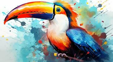 AI generated a toucan bird with colorful feathers showing in the paint, photo