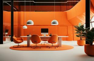 AI generated a picture of an orange office with furniture on it, photo