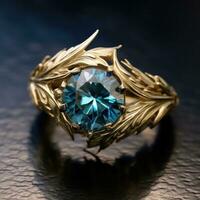 AI generated a round blue topaz ring with feathers photo