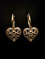 AI generated a pair of gold heart shaped earrings photo