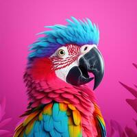 AI generated a parrot with blue and pink feathers on colorful pink background, photo