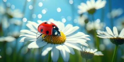 AI generated a ladybug on a daisy, photo