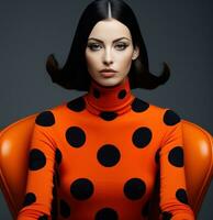 AI generated a beautiful model outfit with an orange polka dot sweater, photo