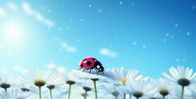 AI generated a ladybug on a daisy, photo