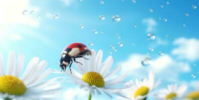 AI generated a ladybug on a daisy, photo