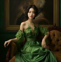 AI generated yeom baek suwoong is a young asian actress in green dress, photo