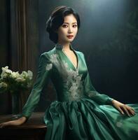 AI generated yeom baek suwoong is a young asian actress in green dress, photo