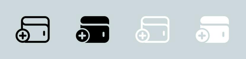 Add wallet icon set in black and white. Payment signs vector illustration.