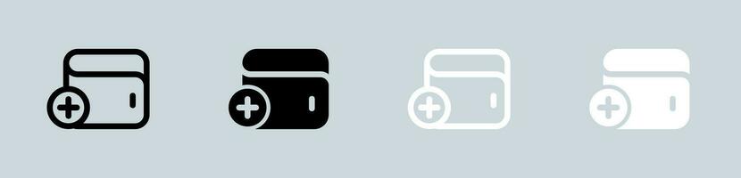 Add wallet icon set in black and white. Payment signs vector illustration.