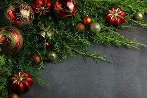 Grey background with christmas decorations and copy space photo