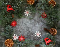 Grey background with christmas decorations and copy space photo