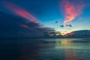 Lake at dusk and sunset beam photo