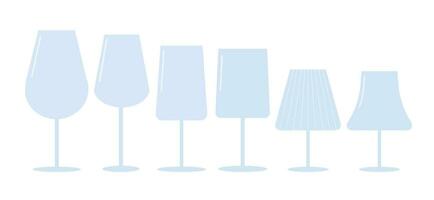 Set of flat  wineglasses vector. Different  wineglass for wine set vector