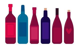 Glass wine bottles vector set. Different kinds of wine set